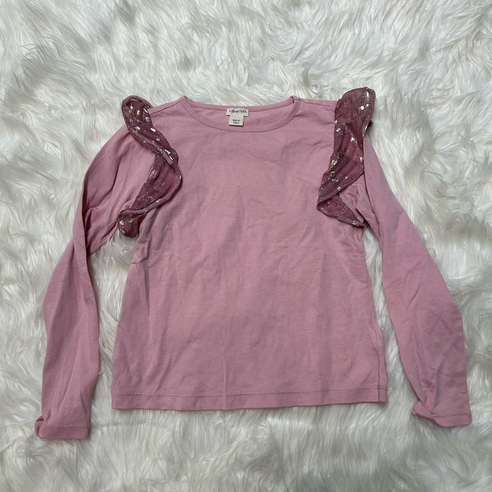 Crew Cuts Pink Long Sleeve Top with Lace Accents